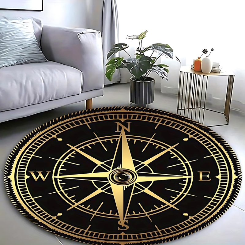 Non-Slip Compass Design Round Rug for Home and Office Decor