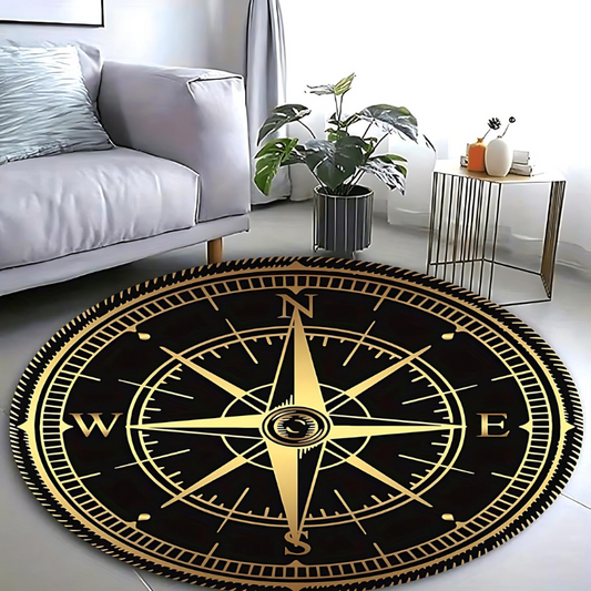 Non-Slip Compass Design Round Rug for Home and Office Decor