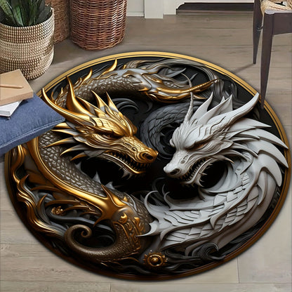 Round Dragon Pattern Anti-Slip Area Rug for Home and Office Decor