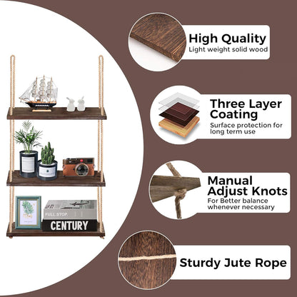 3-Tier Wall Shelf Hanging Shelf for Plants Indoor Decor