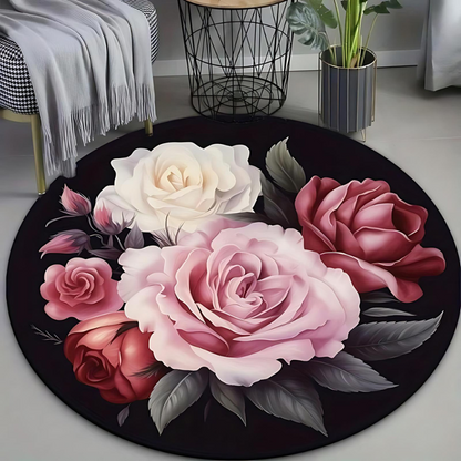 Floral Round Plush Area Rug for Cozy Home Decor and Comfort