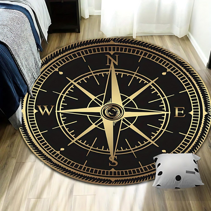 Non-Slip Compass Design Round Rug for Home and Office Decor
