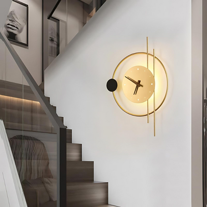 Gold Wall Clock with Modern Metallic Design and LED Lighting for Home or Office