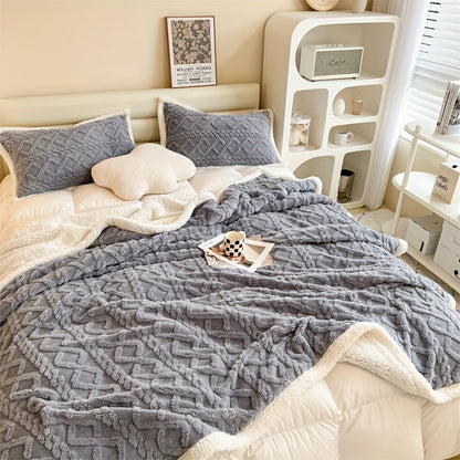 Cozy Knitted Fleece Blanket for Home and Office - Misty Grey Comfort