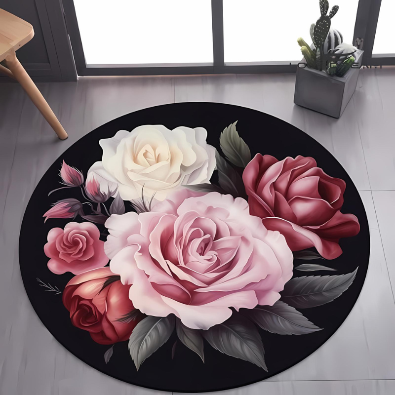 Floral Round Plush Area Rug for Cozy Home Decor and Comfort