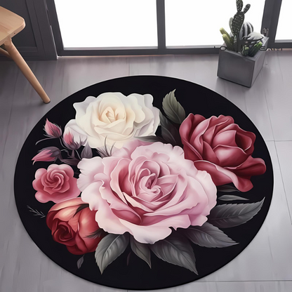 Floral Round Plush Area Rug for Cozy Home Decor and Comfort