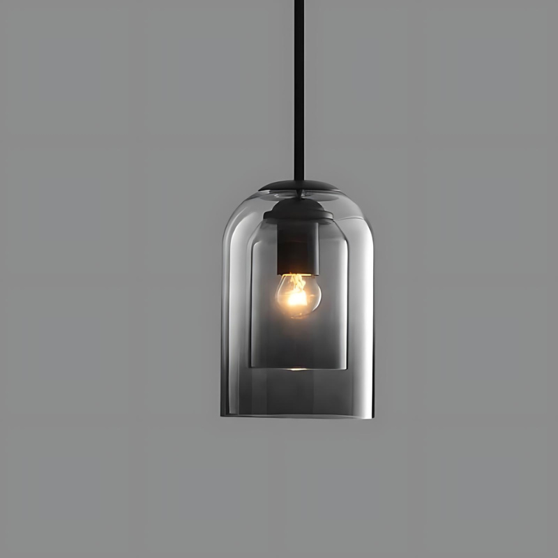 Mid-Century Pendant Light with Double Glass in Smoke Grey and Rust for Home