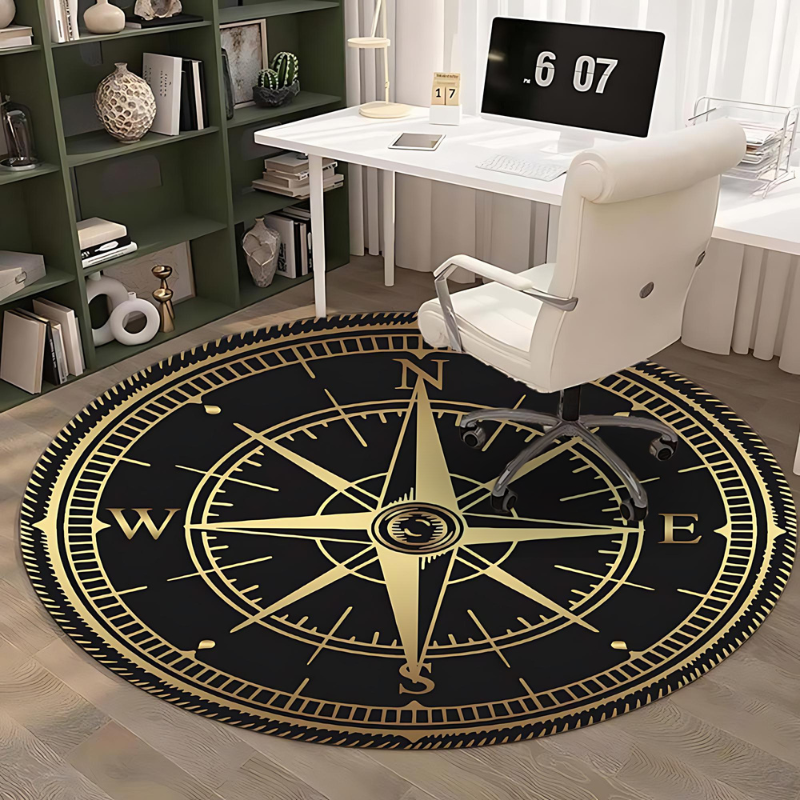 Non-Slip Compass Design Round Rug for Home and Office Decor