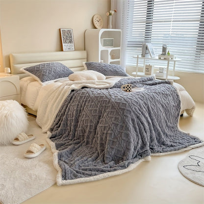 Cozy Knitted Fleece Blanket for Home and Office - Misty Grey Comfort