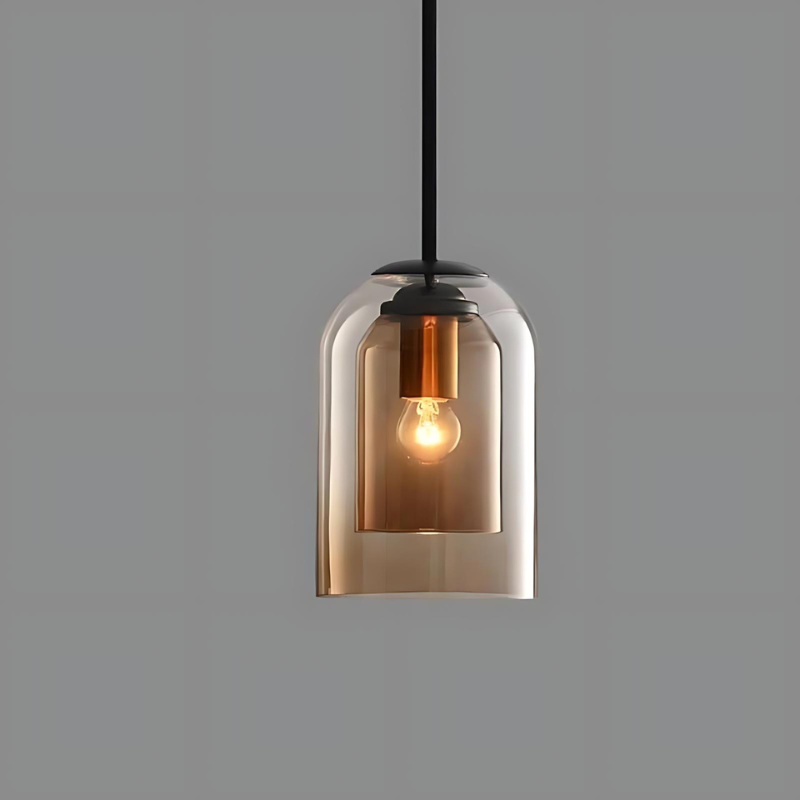 Mid-Century Pendant Light with Double Glass in Smoke Grey and Rust for Home