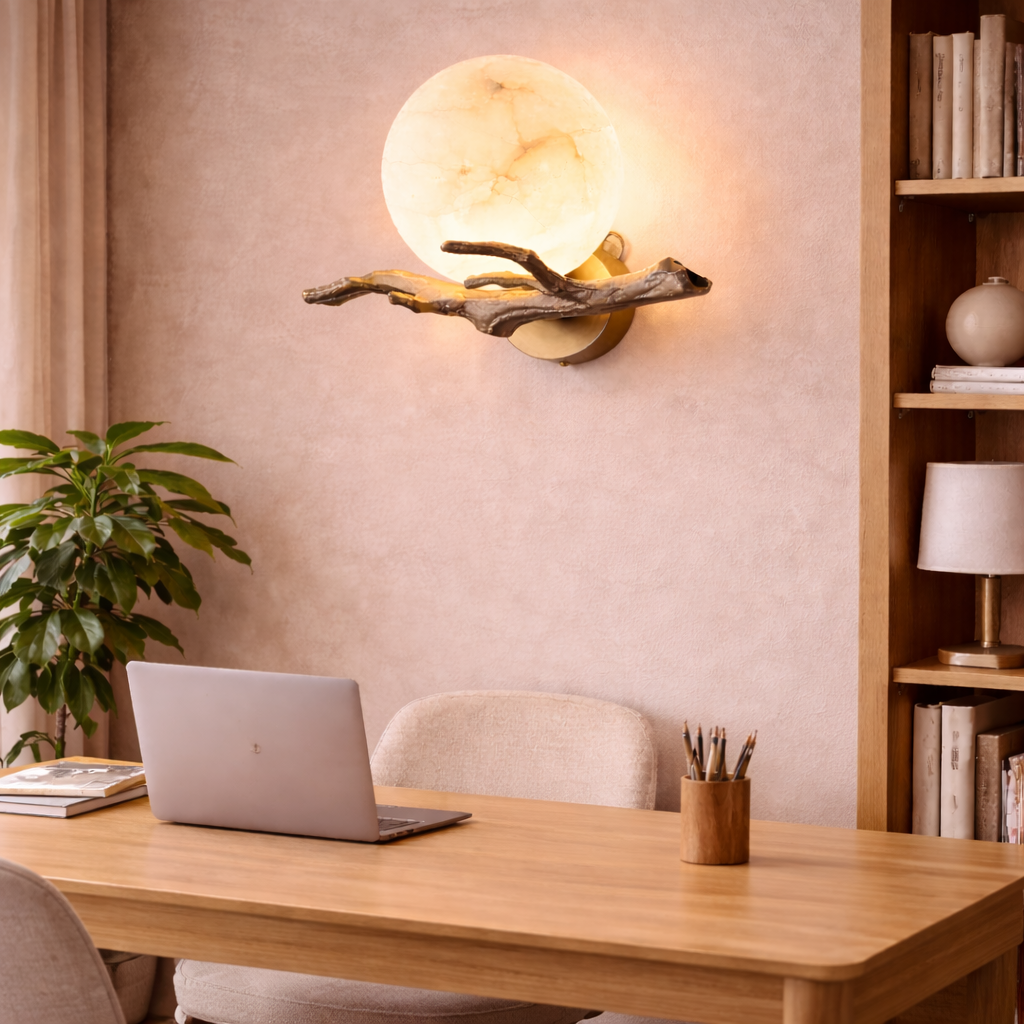 Marble Globe Wall Light with Copper Accent