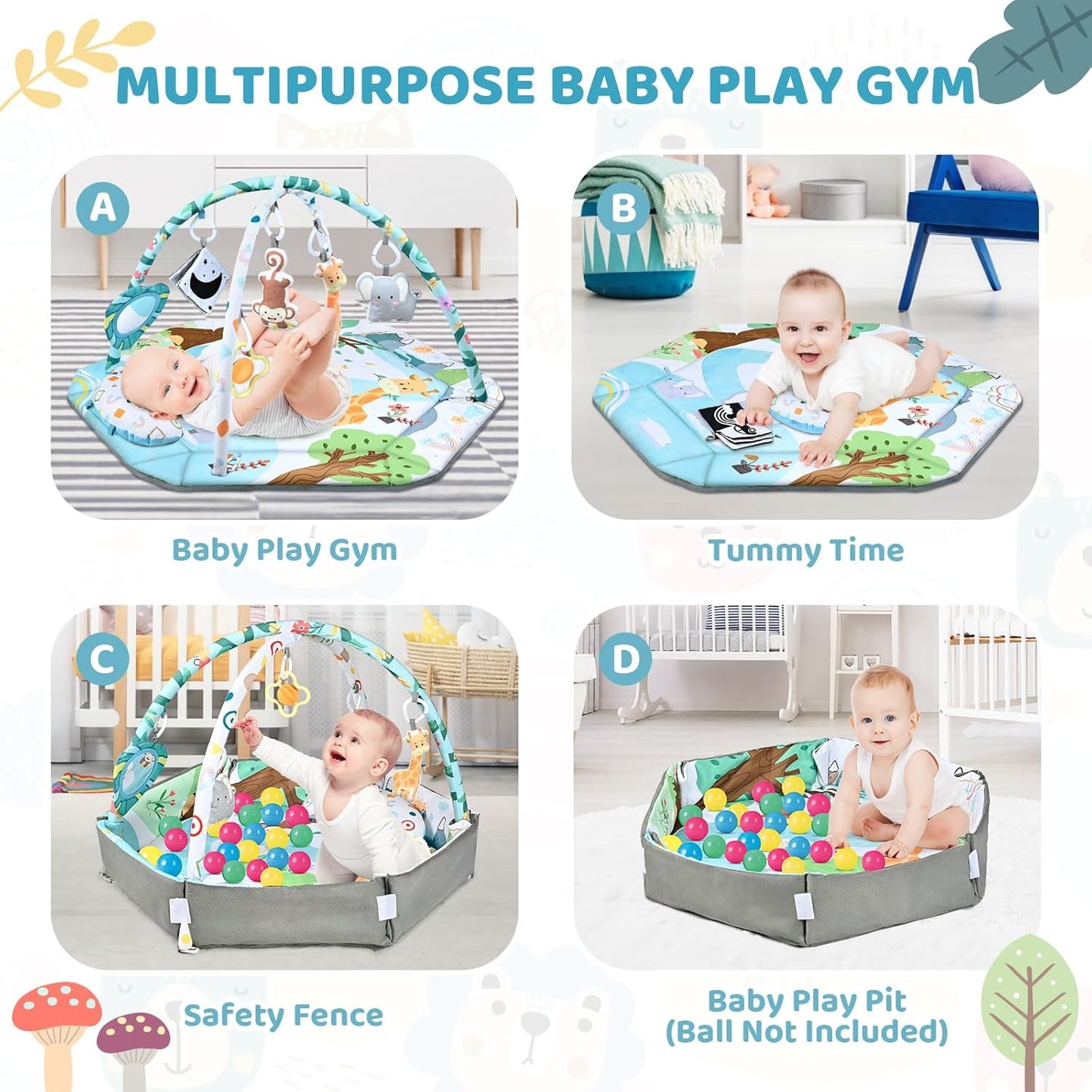 8-in-1 Baby Play Mat and Ball Pit with Toys for Tummy Time