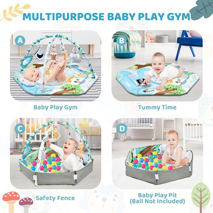 8-in-1 Baby Play Mat and Ball Pit with Toys for Tummy Time