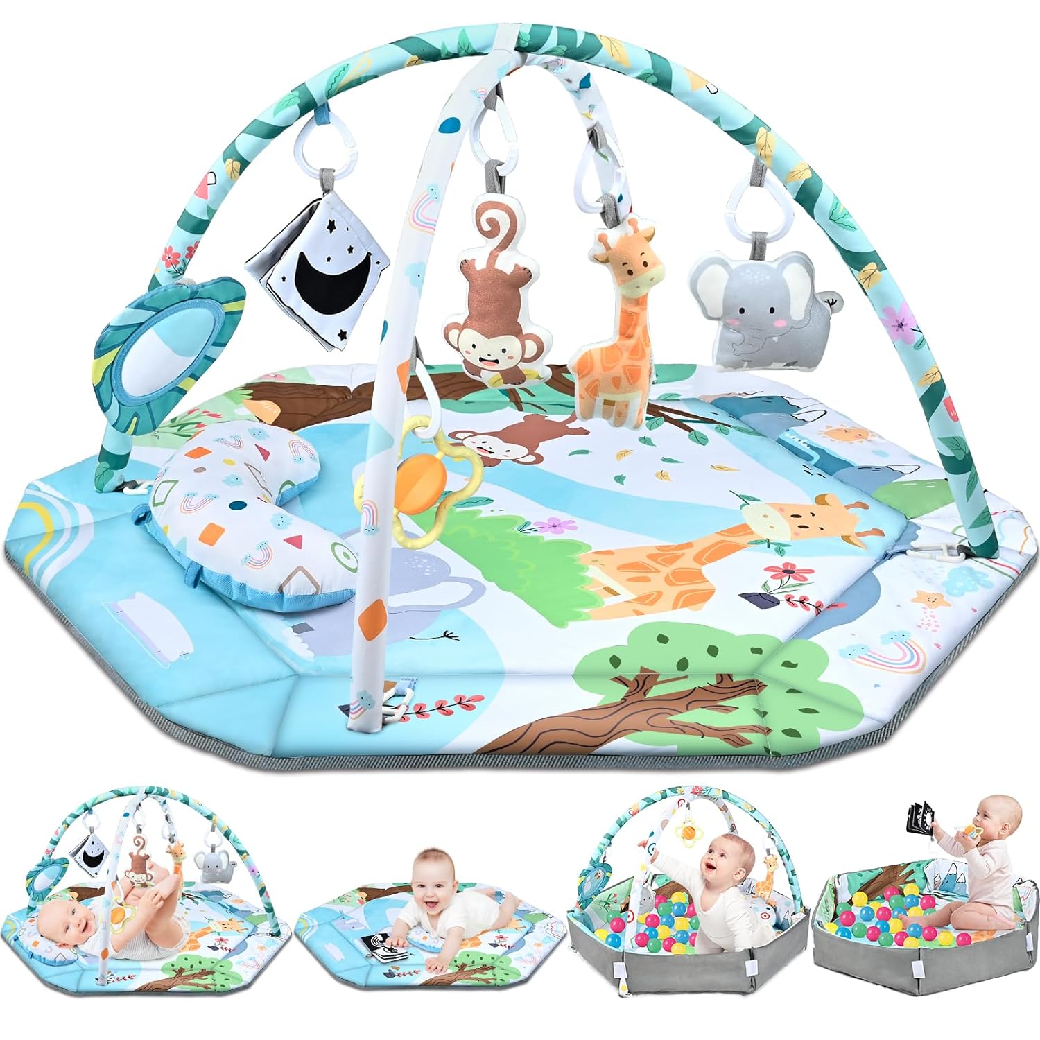 8-in-1 Baby Play Mat and Ball Pit with Toys for Tummy Time