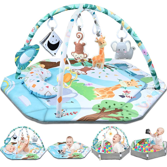 8-in-1 Baby Play Mat and Ball Pit with Toys for Tummy Time