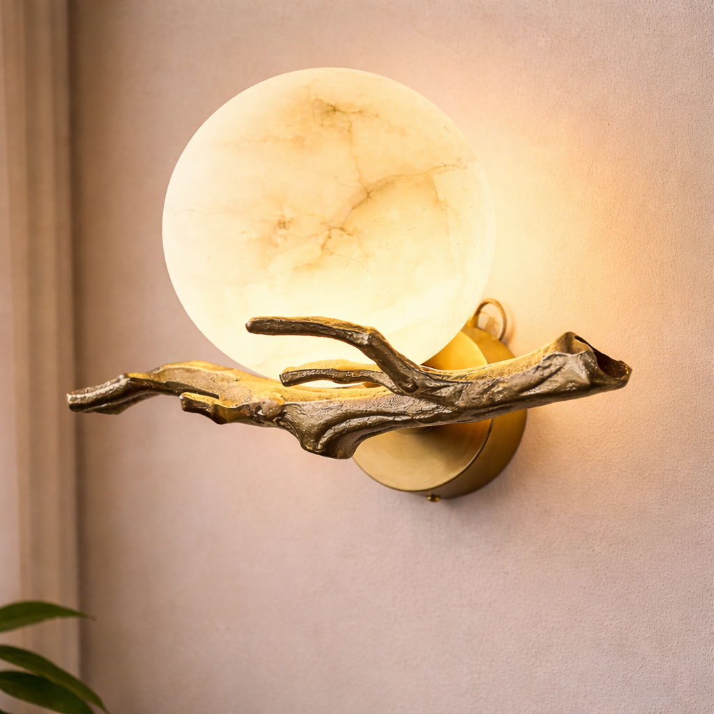 Marble Globe Wall Light with Copper Accent