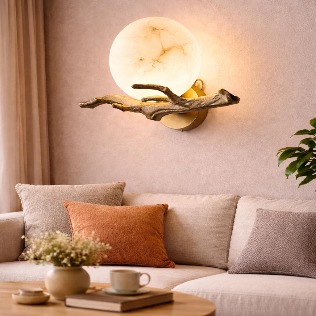Marble Globe Wall Light with Copper Accent