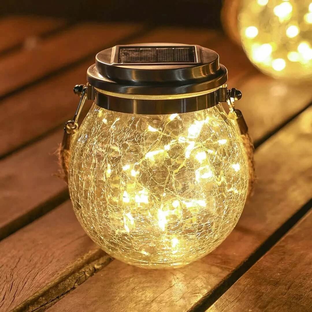 Solar Glass Jar Light with Warm LED Light