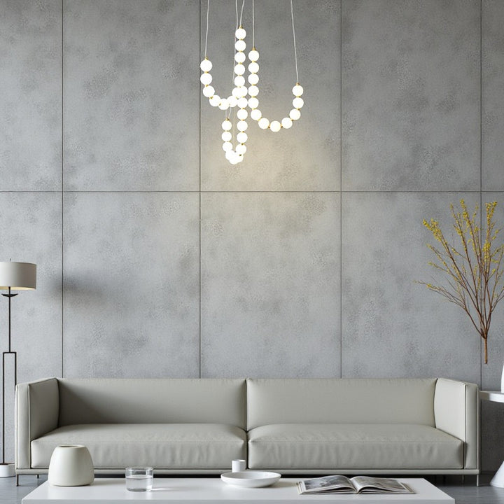 Pearl Globe Chandelier with Brass Accents