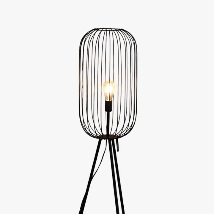 Black Metal Cage Floor Lamp with Tripod Base for Living Room