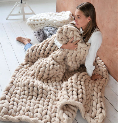 Knitted Merino Wool Blanket Throw