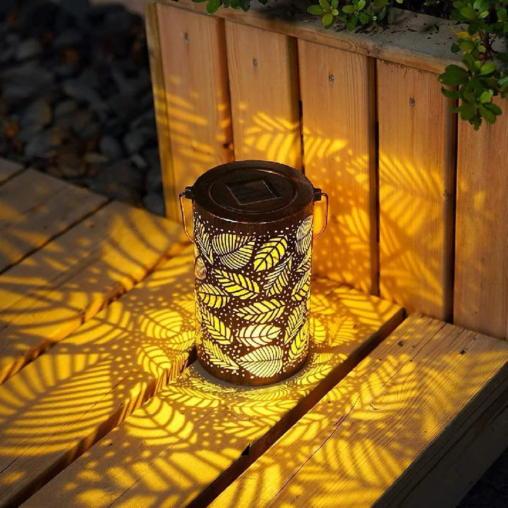 olar Leaf Lantern with Metal Cutout for Outdoor Decor