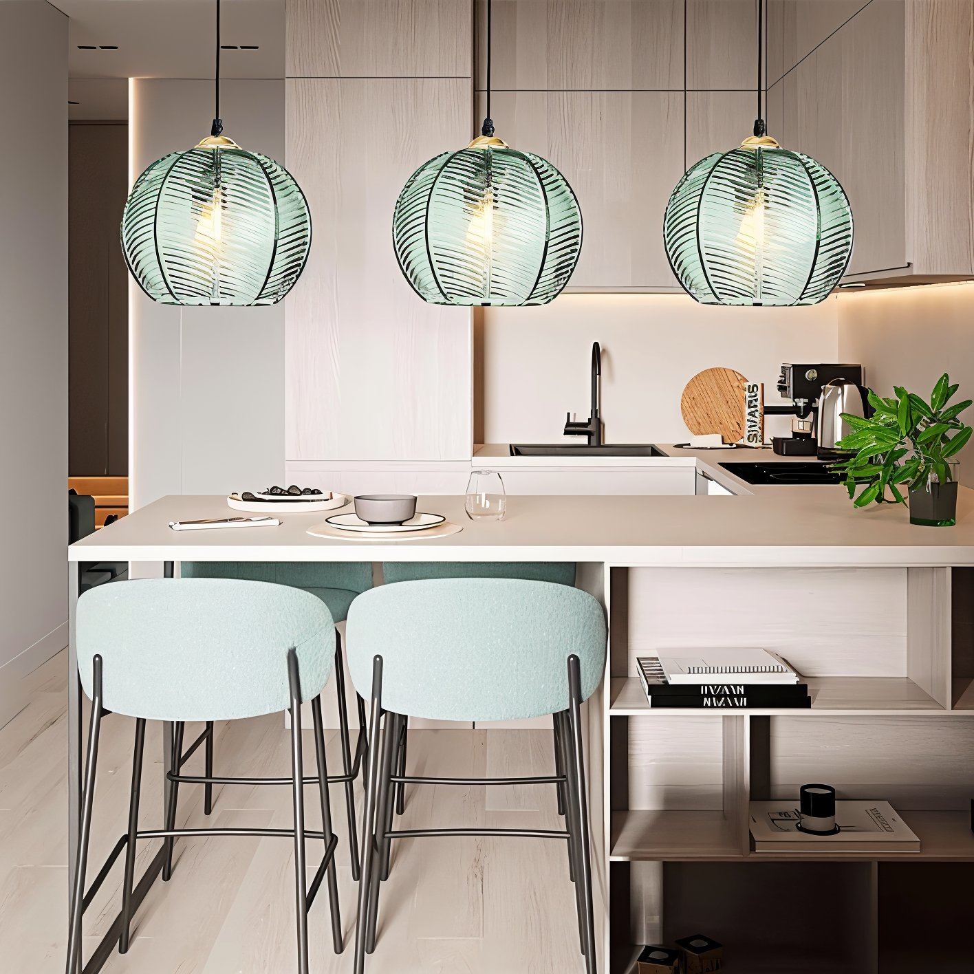 Glass Pendant Light Fixture | Retro Modern Leaf Design for Cozy Spaces