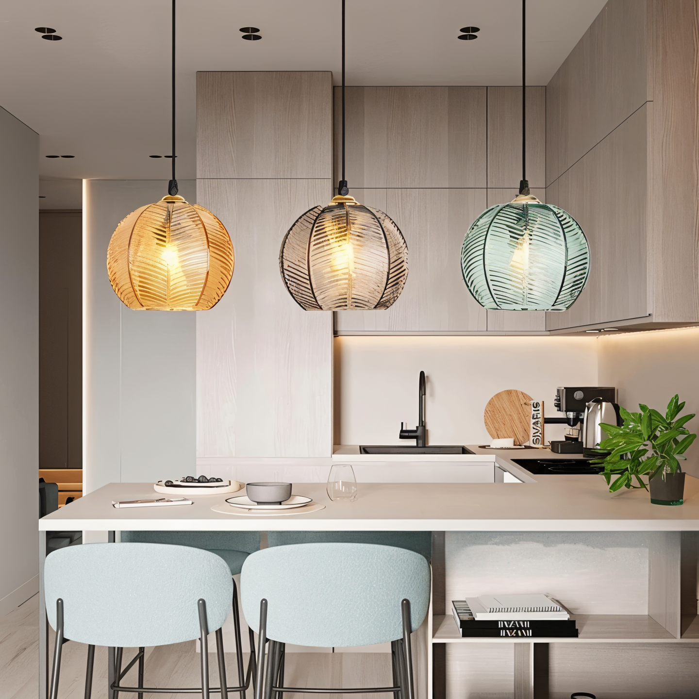 Glass Pendant Light Fixture | Retro Modern Leaf Design for Cozy Spaces
