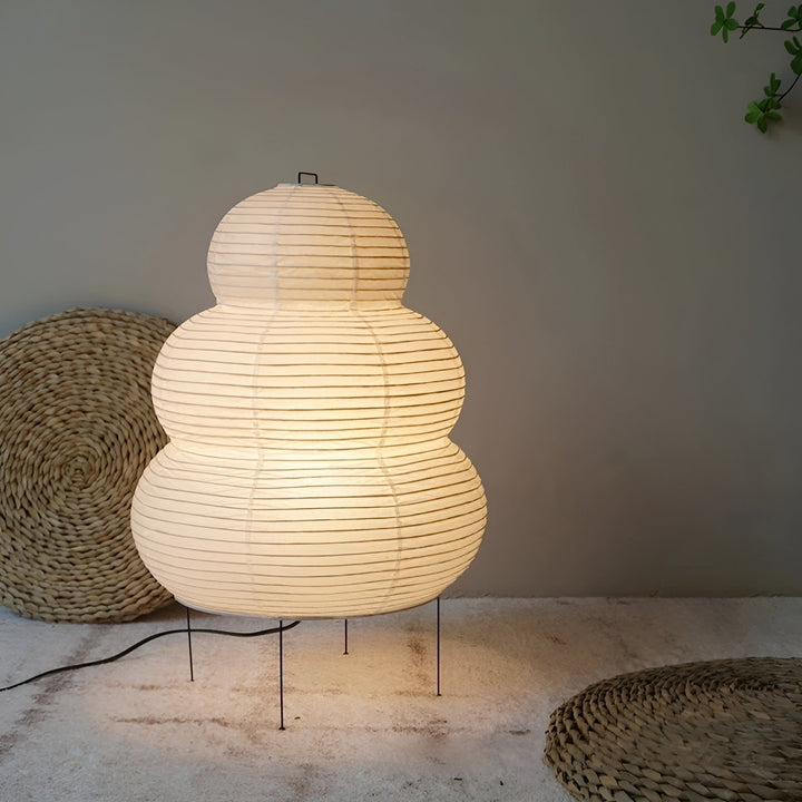 Rice Paper Floor Lamp with Sculpted Shade for Living Room