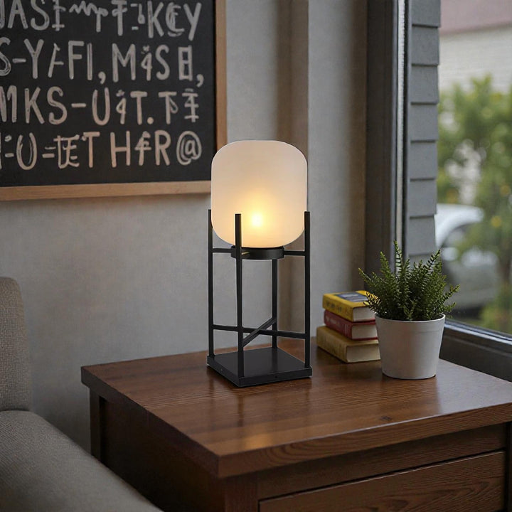 Outdoor Lantern Floor Lamp with Glass Shade and Metal Frame