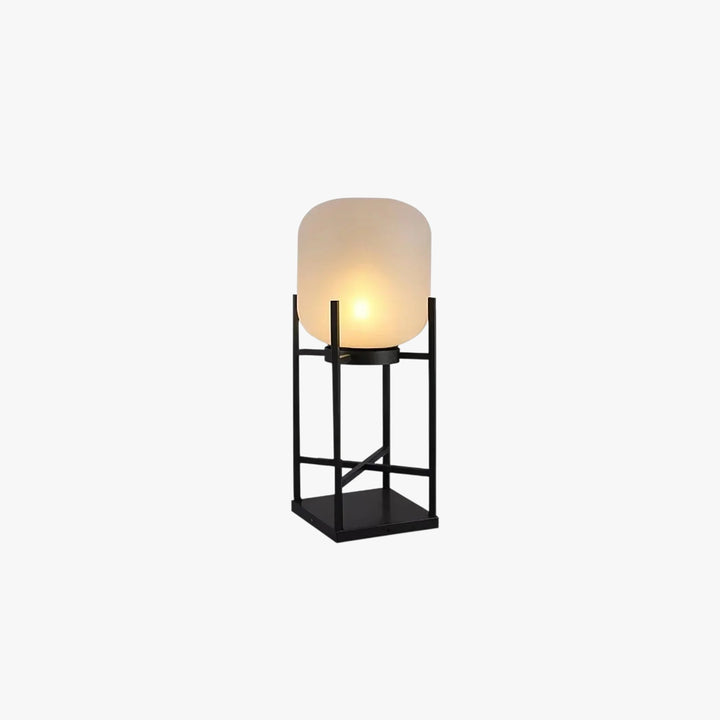 Outdoor Lantern Floor Lamp with Glass Shade and Metal Frame