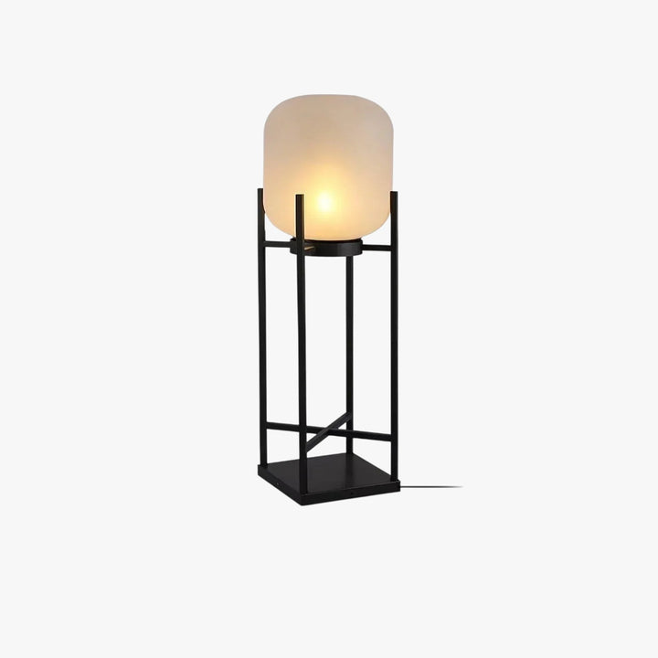 Outdoor Lantern Floor Lamp with Glass Shade and Metal Frame