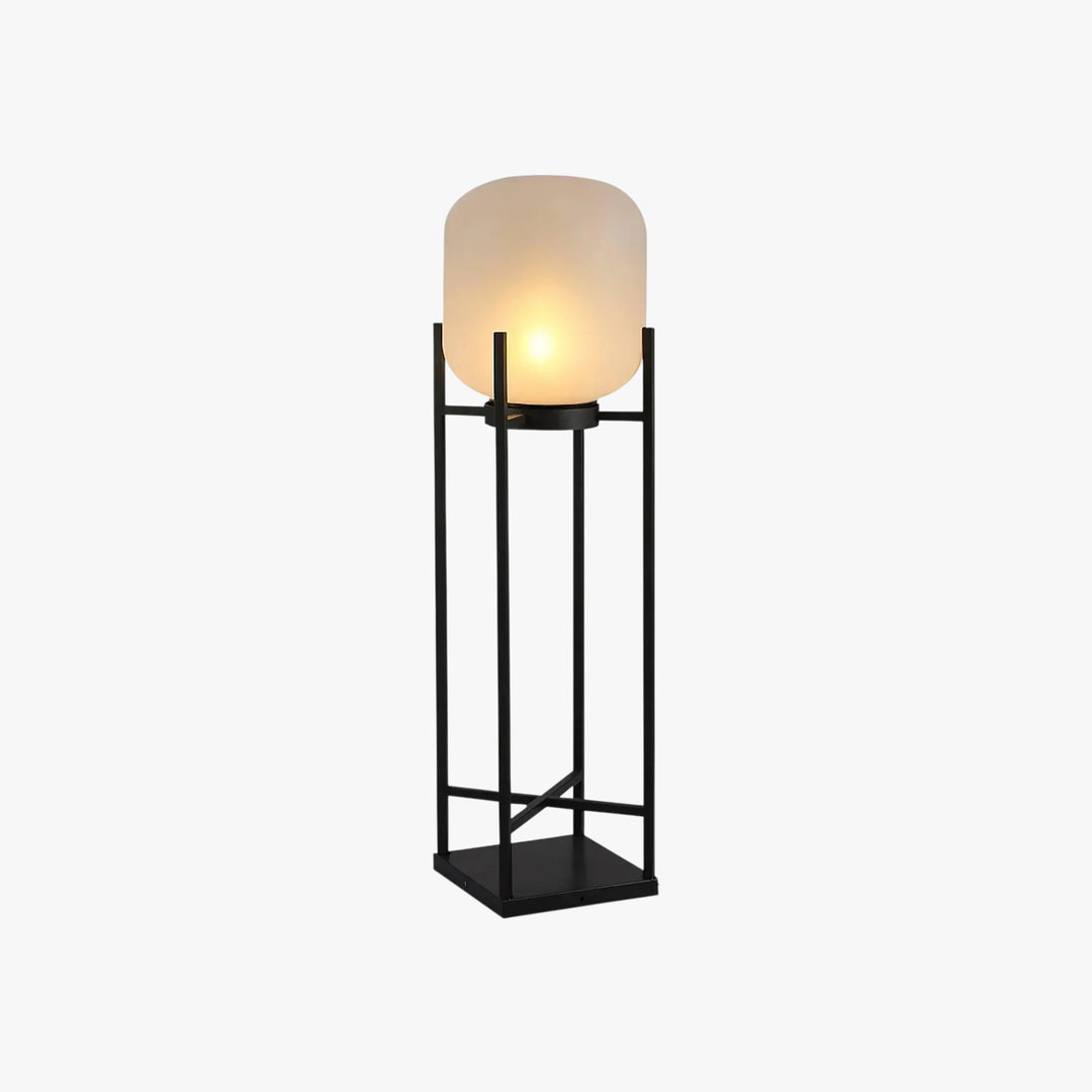 Outdoor Lantern Floor Lamp with Glass Shade and Metal Frame