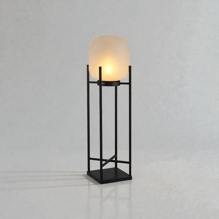 Outdoor Lantern Floor Lamp with Glass Shade and Metal Frame