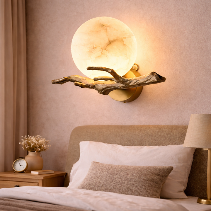 Marble Globe Wall Light with Copper Accent