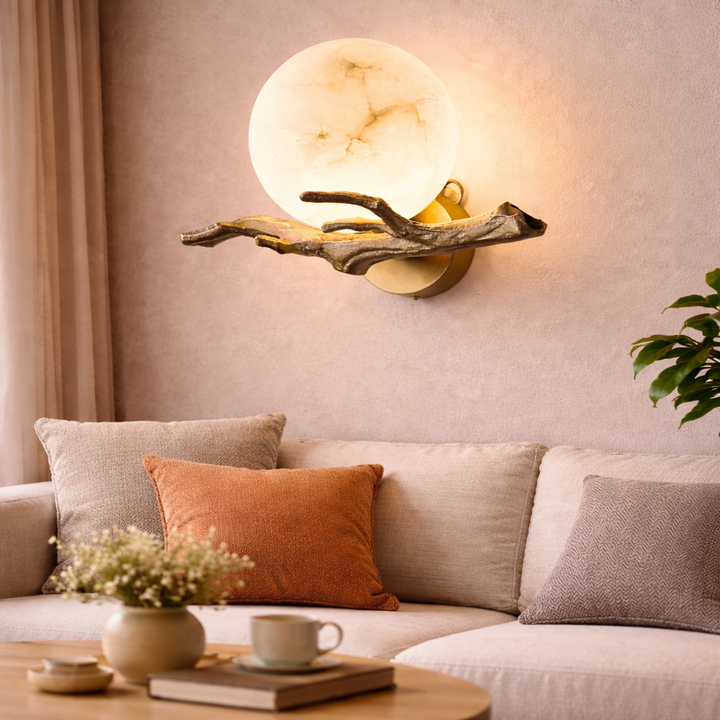 Marble Globe Wall Light with Copper Accent