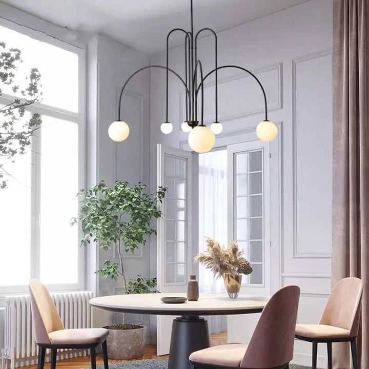 Multi-Globe Pendant Light with Curved Arms for Interior Use