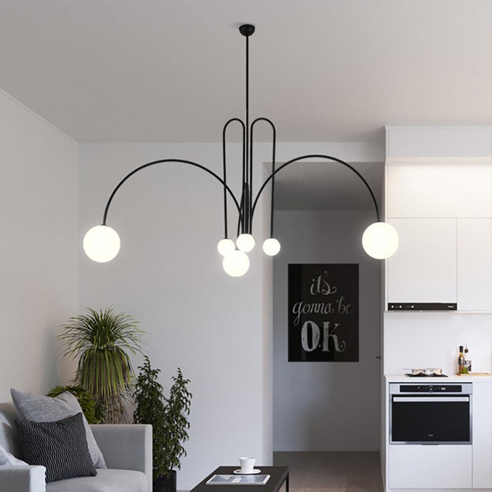 Multi-Globe Pendant Light with Curved Arms for Interior Use