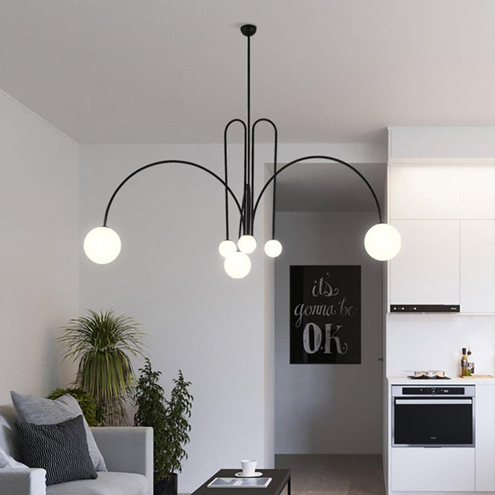 Multi-Globe Pendant Light with Curved Arms for Interior Use