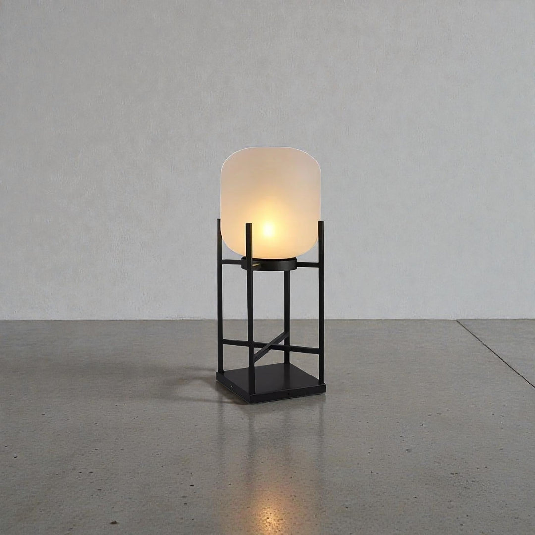 Outdoor Lantern Floor Lamp with Glass Shade and Metal Frame