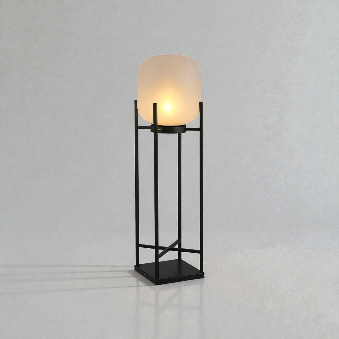 Outdoor Lantern Floor Lamp with Glass Shade and Metal Frame