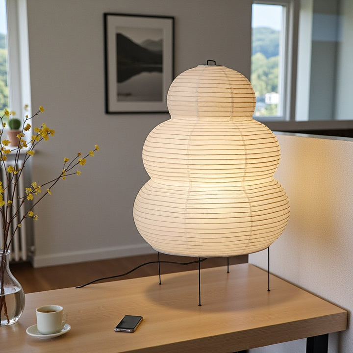 Rice Paper Floor Lamp with Sculpted Shade for Living Room