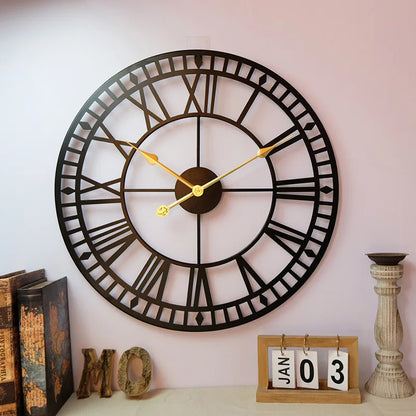 Metal Wall Clock Classic Style for Home Office Decor Elegant Design