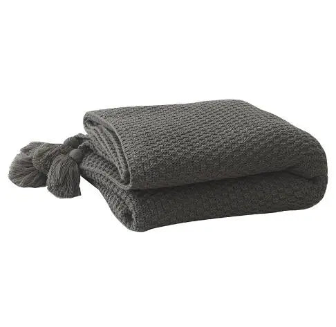 Cozy Cotton Knitted Blanket with Tassels for Home and Office Comfort