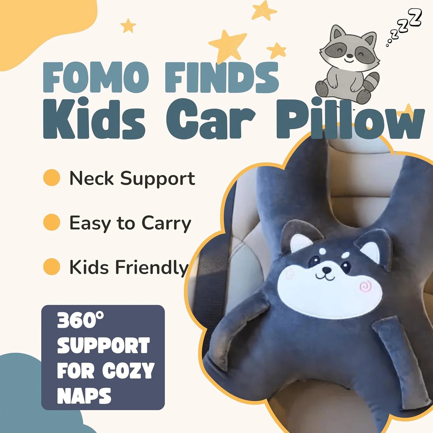 Car Cartoon Pillow Headrest Lumbar Support Pillow for Children