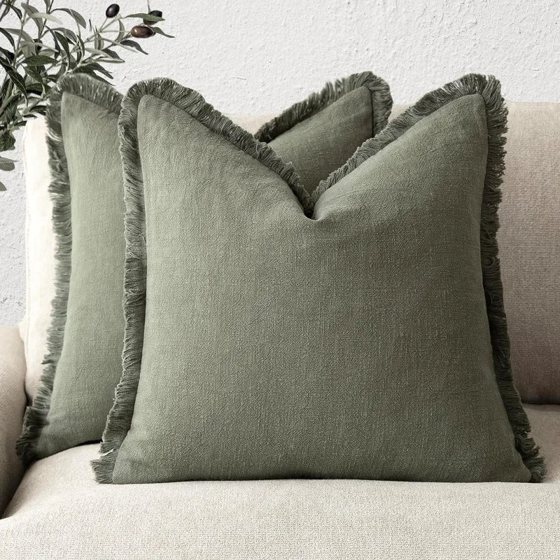 Cushion Covers Nordic Frill Cotton Linen Square 5 Pack