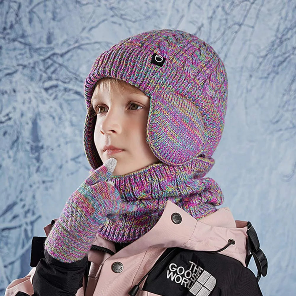 Kids Winter Hat Scarf Gloves Set Ear Warmer Neck Warmer Set