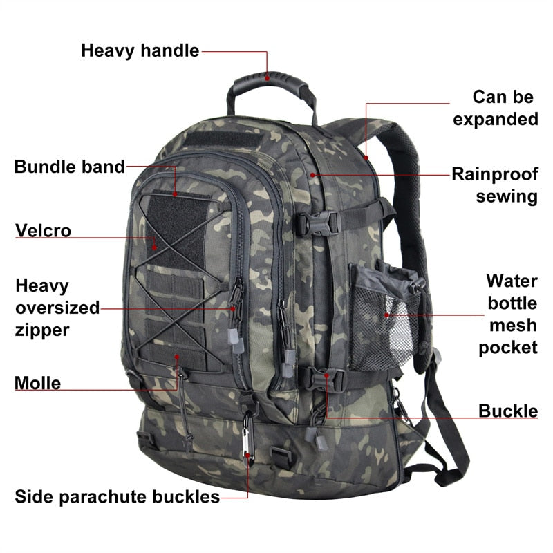 Military Tactical Backpack 60L Expandable Waterproof Rucksack