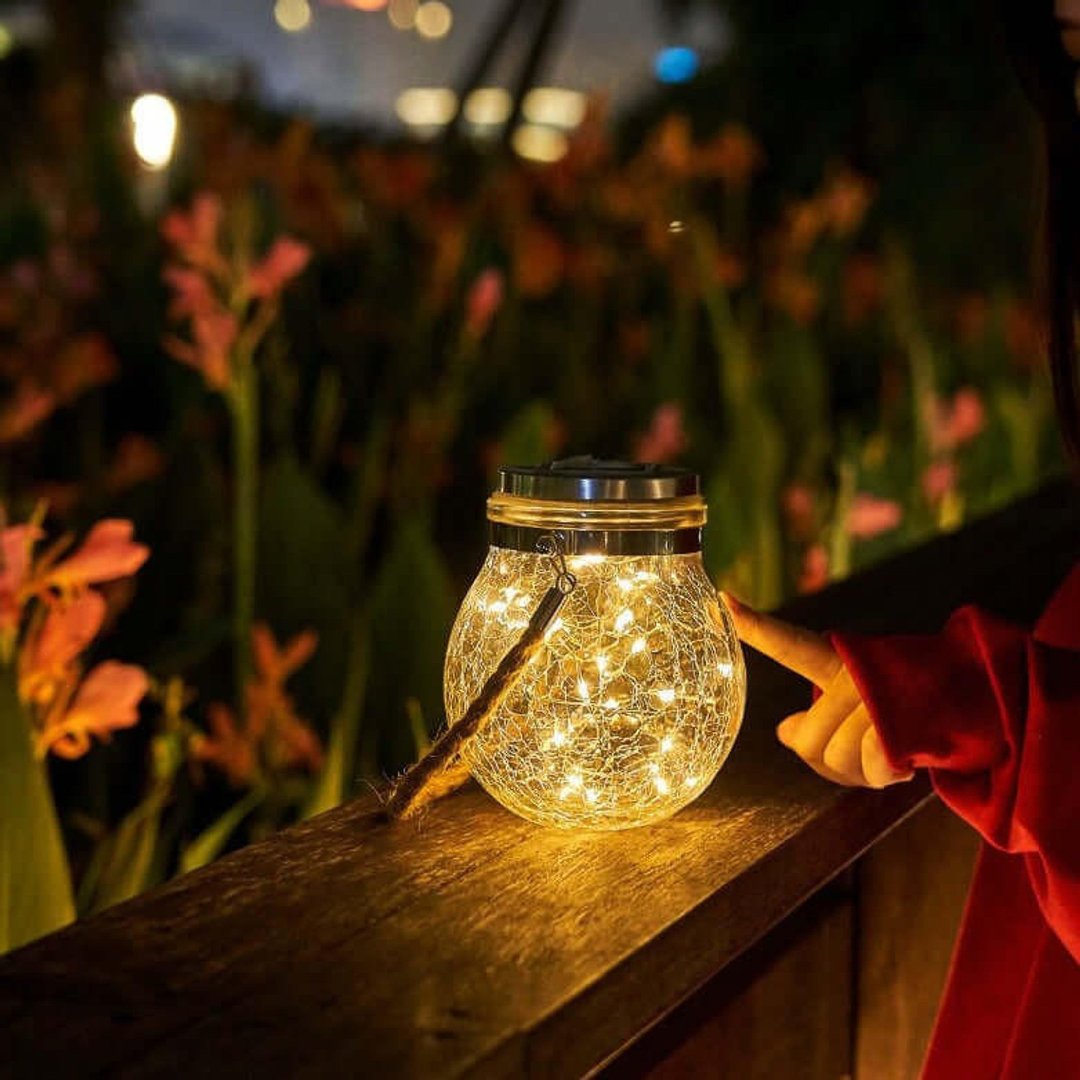 Solar Glass Jar Light with Warm LED Light