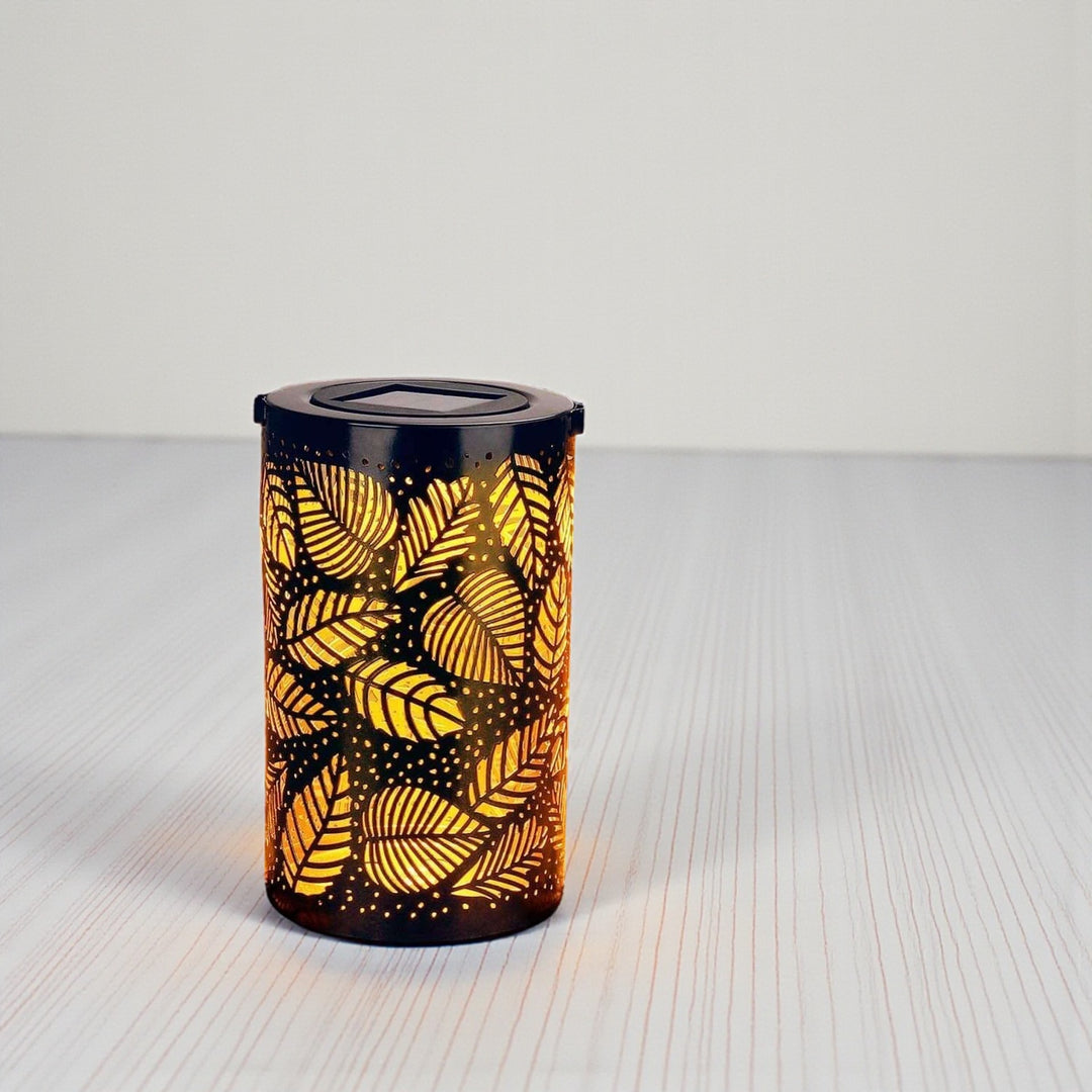 olar Leaf Lantern with Metal Cutout for Outdoor Decor